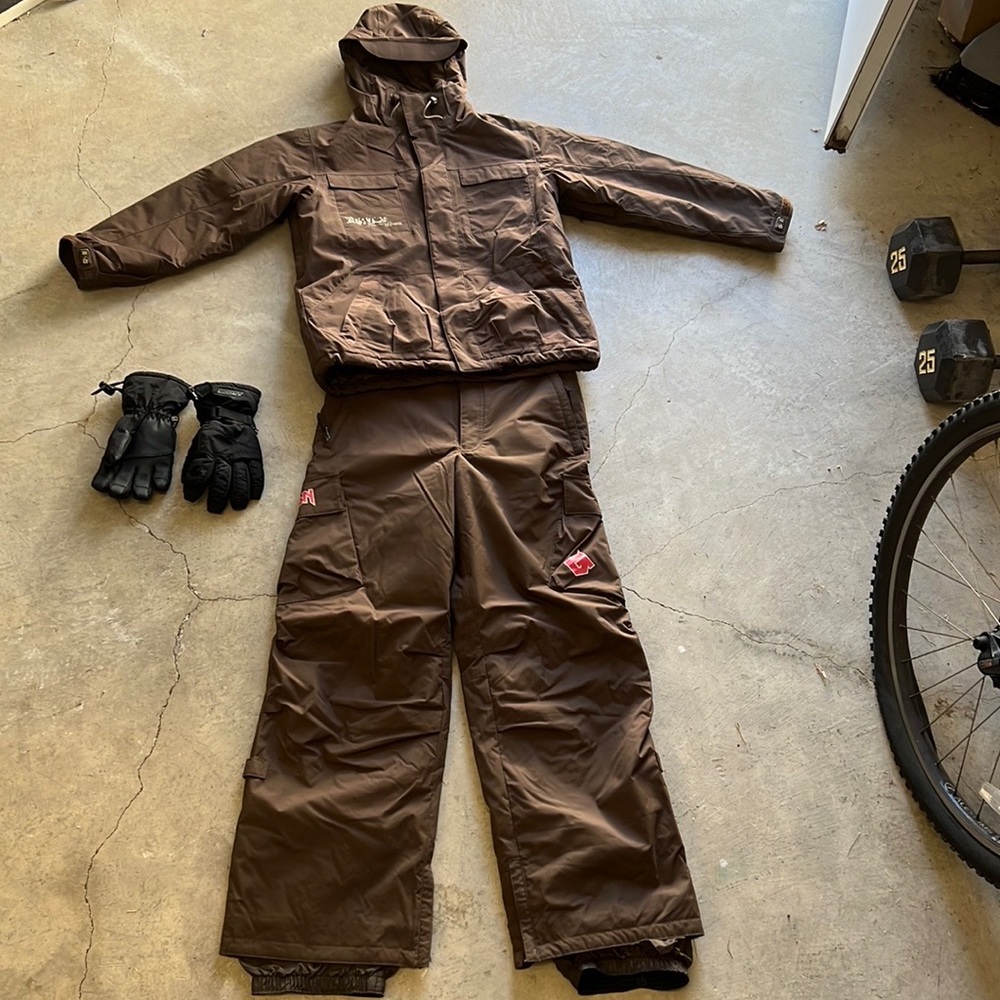 Snow Boarding gear includes Jacket, Pants, and Gloves.